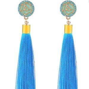 3 for $25 Blue Rose Flower Tassel Earrings